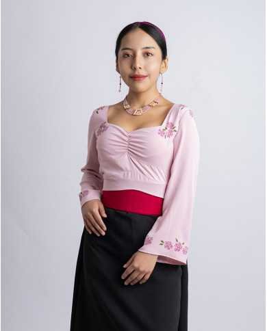 BLUSA TULLPUY ROSA PINTADA A MANO