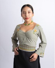 BLUSA TULLPUY VERDE PINTADA A MANO