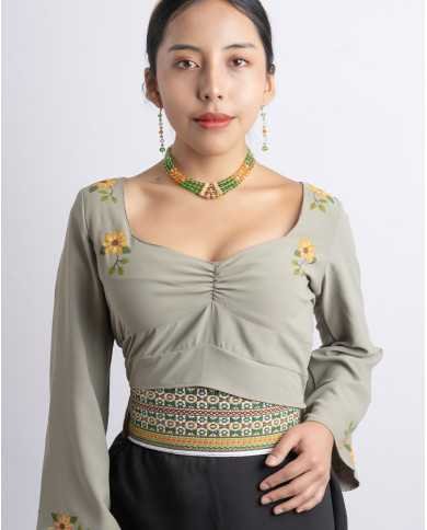 BLUSA TULLPUY VERDE PINTADA A MANO