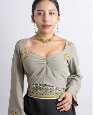 BLUSA TULLPUY VERDE PINTADA A MANO