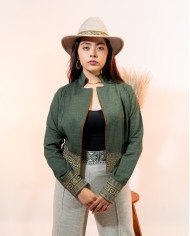 CHAQUETA TEJIDA NINA VERDE OLIVA