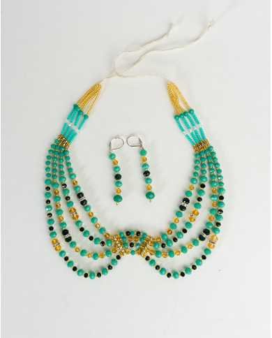 COLLAR Y ARETES PUCHKA TURQUESA CRISTALES