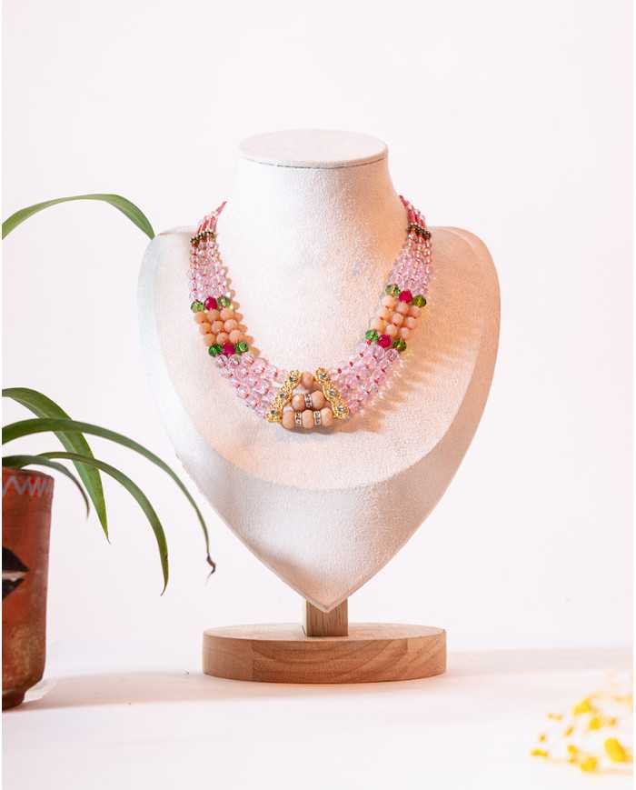 COLLAR Y ARETES TULLPUY ROSA CRISTALES
