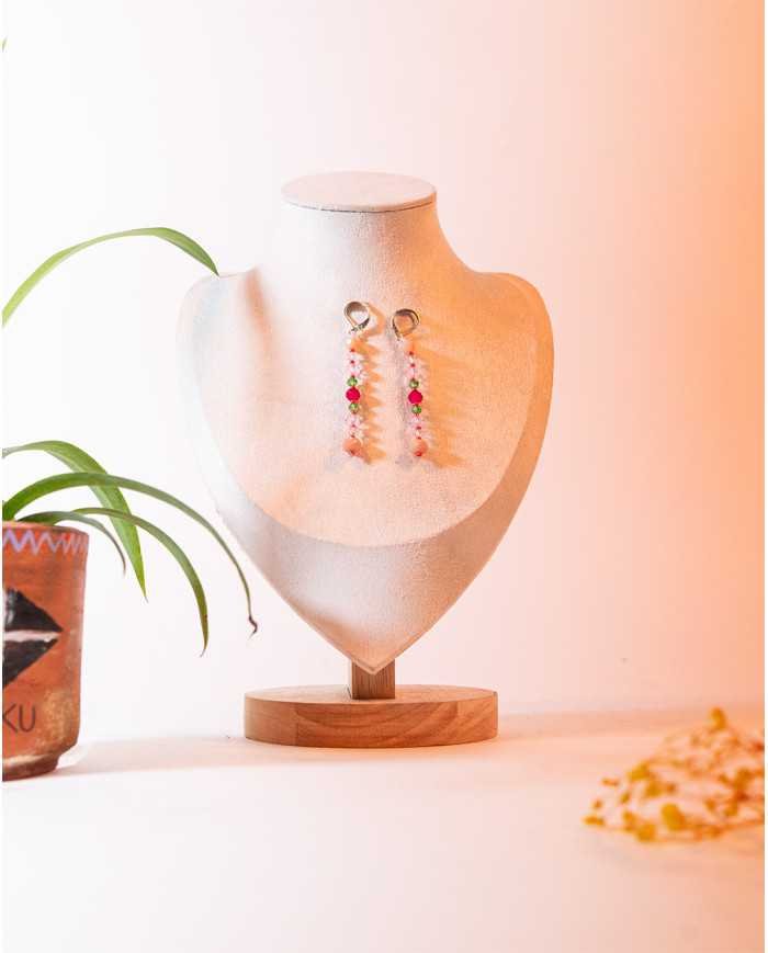 COLLAR Y ARETES TULLPUY ROSA CRISTALES