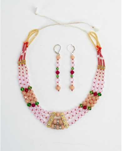COLLAR Y ARETES TULLPUY ROSA CRISTALES