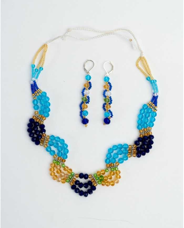COLLAR Y ARETES CHAKIRA AZUL CRISTALES