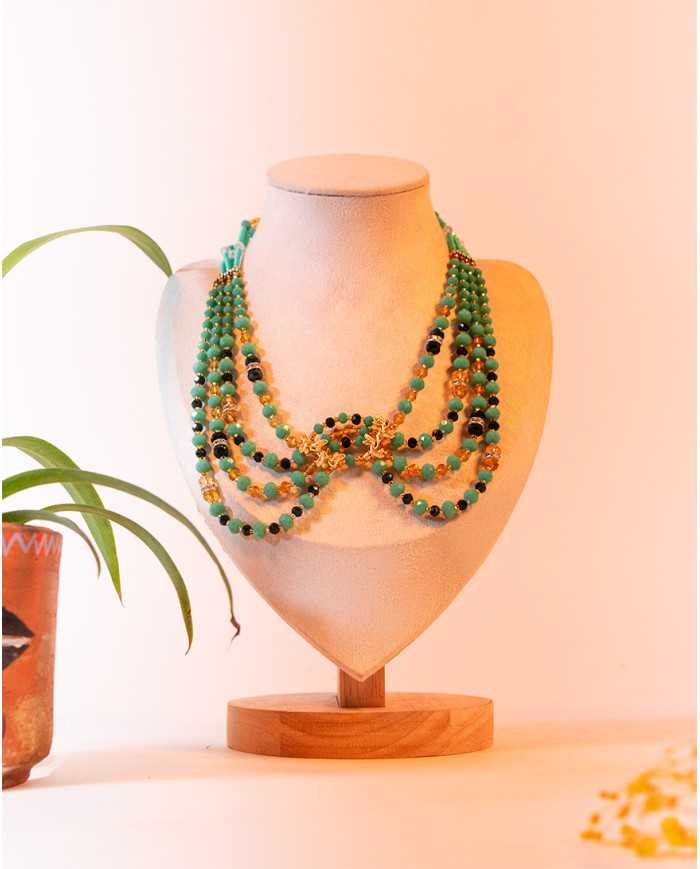 COLLAR Y ARETES PUCHKA TURQUESA CRISTALES