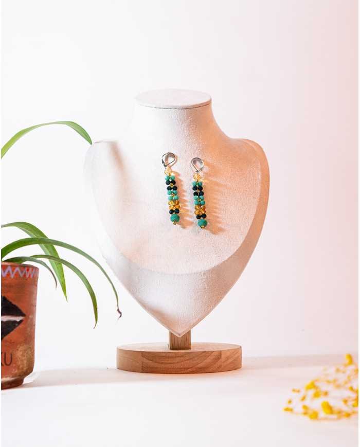 COLLAR Y ARETES PUCHKA TURQUESA CRISTALES