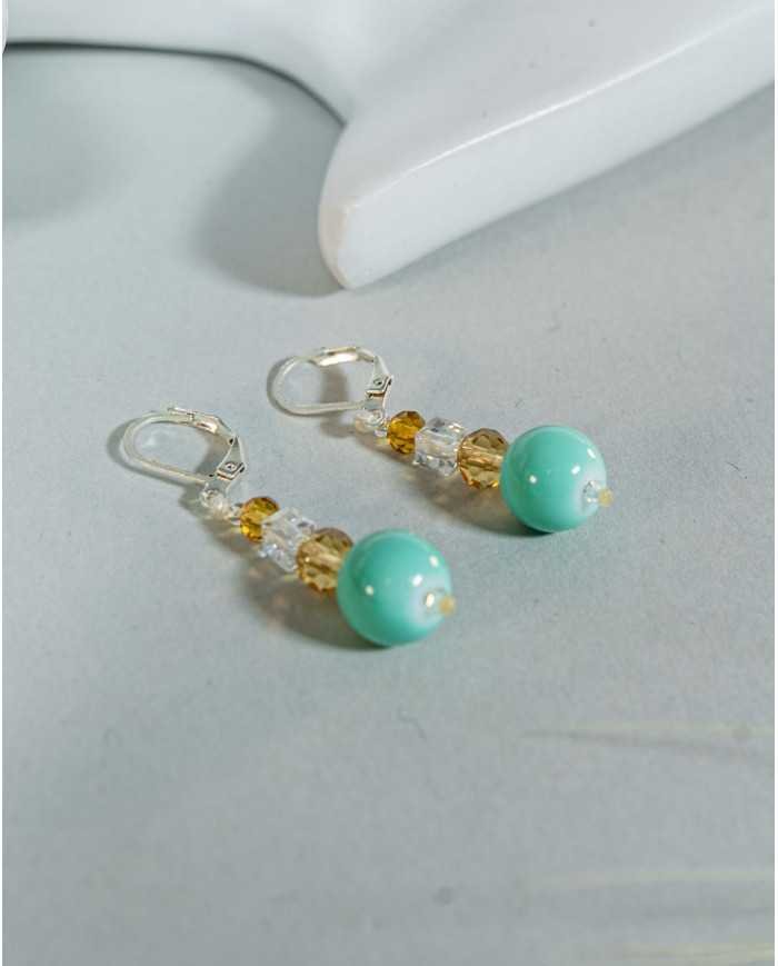 COLLAR Y ARETES ALLPA TURQUESA CRISTALES