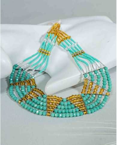 COLLAR Y ARETES ALLPA TURQUESA CRISTALES