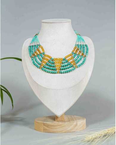 COLLAR Y ARETES ALLPA TURQUESA CRISTALES
