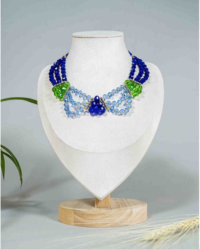 COLLAR Y ARETES YAKU AZUL CRISTALES