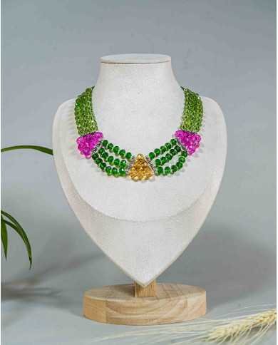 COLLAR Y ARETES YAKU VERDE CRISTALES