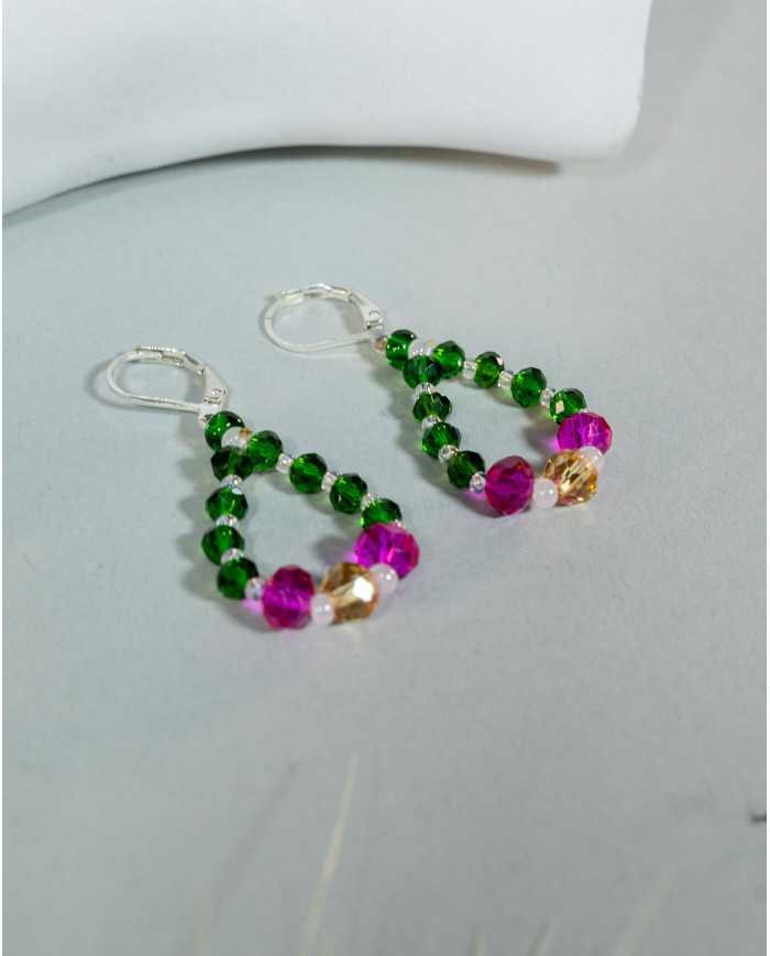COLLAR Y ARETES YAKU VERDE CRISTALES