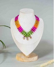 COLLAR Y ARETES NINA FUCSIA CRISTALES