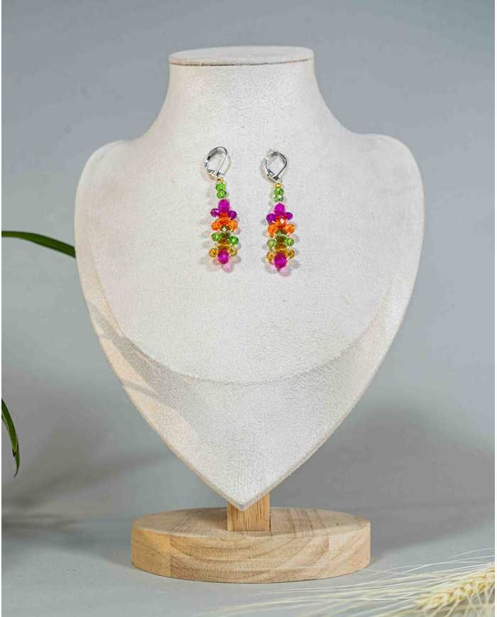 COLLAR Y ARETES NINA FUCSIA CRISTALES
