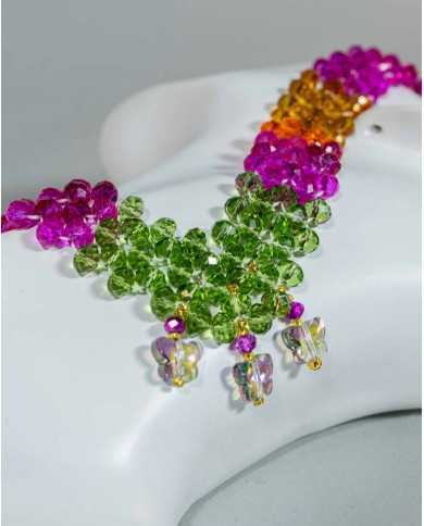 COLLAR Y ARETES NINA FUCSIA CRISTALES