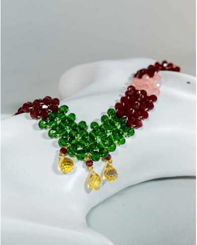 COLLAR Y ARETES NINA ROJO CRISTALES