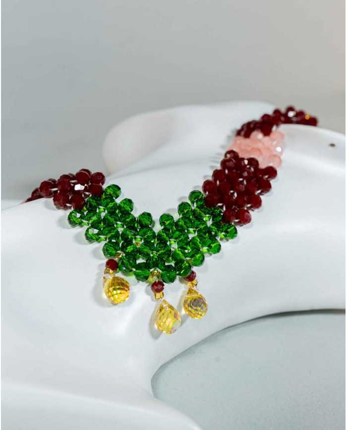 COLLAR Y ARETES NINA ROJO CRISTALES