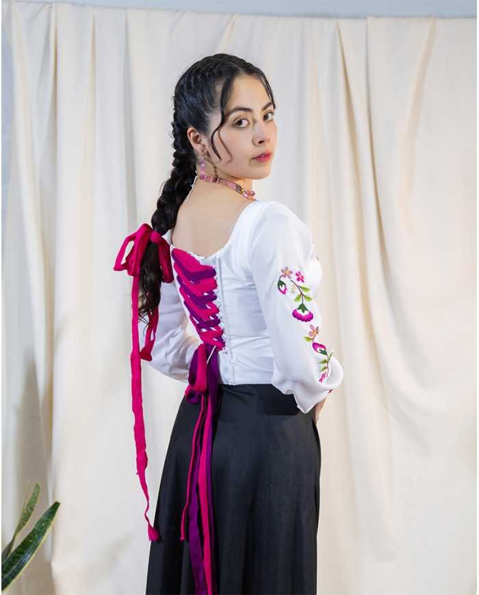 CORSET KAWSARINA ROSA DECORADO EN PEDRERIA