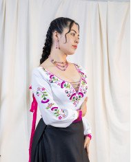 CORSET KAWSARINA ROSA DECORADO EN PEDRERIA