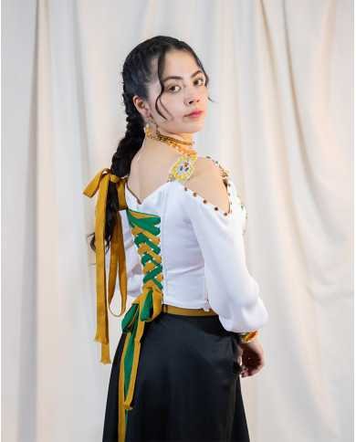 CORSET INTISISA MOSTAZA DECORADO EN PEDRERIA