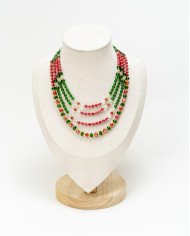 COLLAR Y ARETES VERDE ROSA CRISTALES