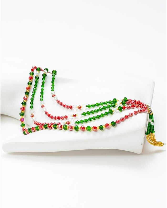 COLLAR Y ARETES VERDE ROSA CRISTALES