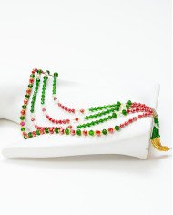 COLLAR Y ARETES VERDE ROSA CRISTALES