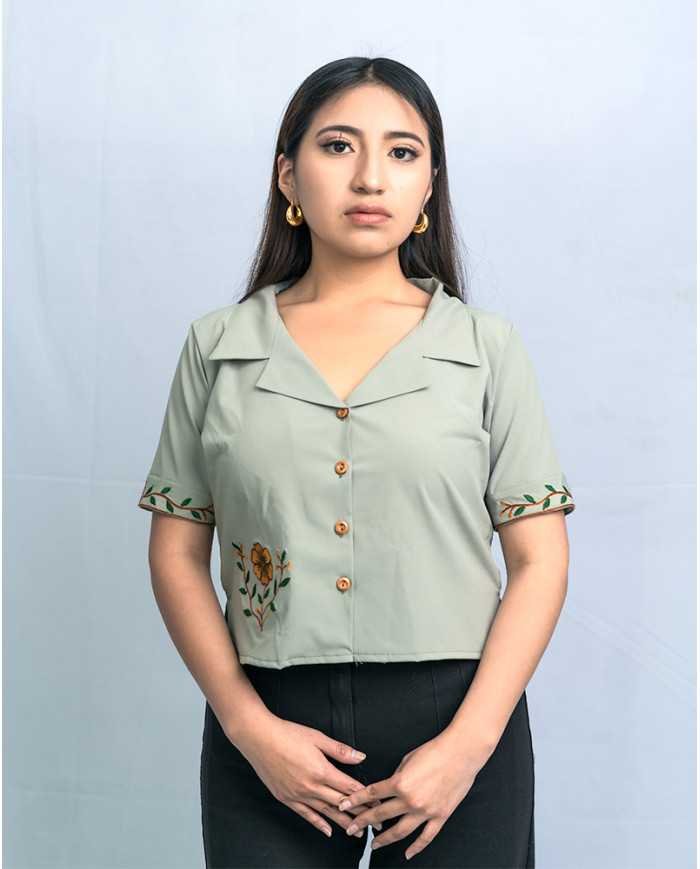 BLUSA MUYU VERDE BORDADO ORLÓN