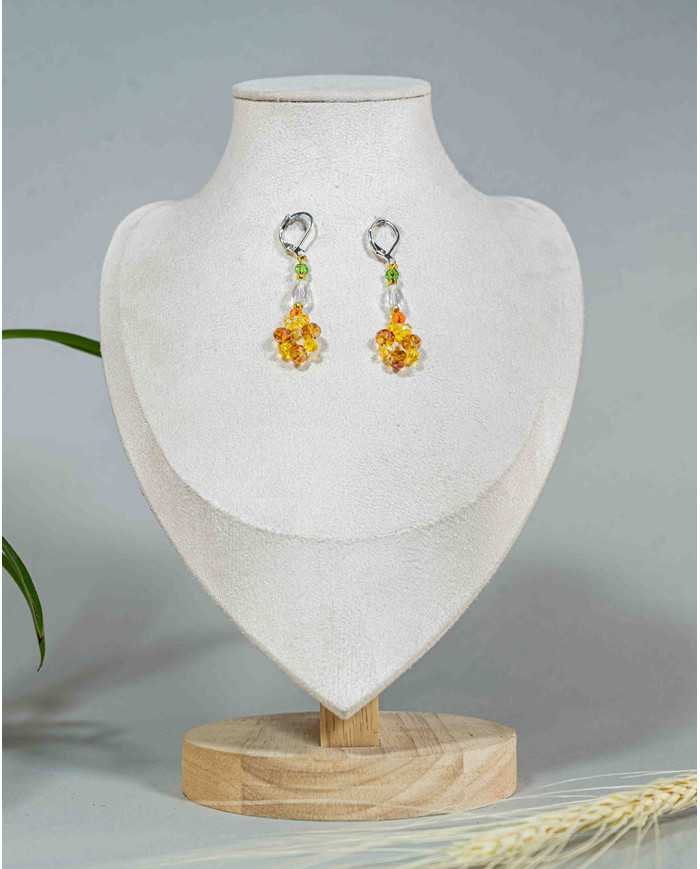 COLLAR Y ARETES INTISISA MOSTAZA CRISTALES