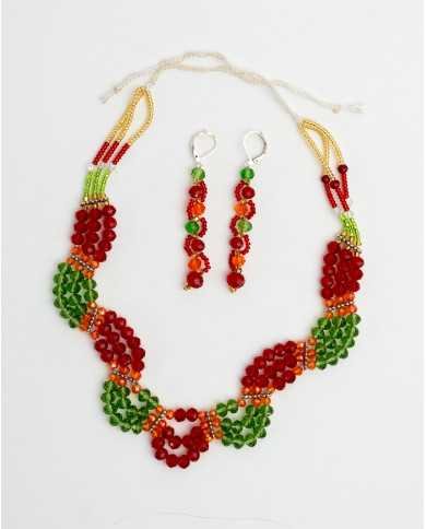 COLLAR Y ARETES SINCHI ROJO CRISTALES