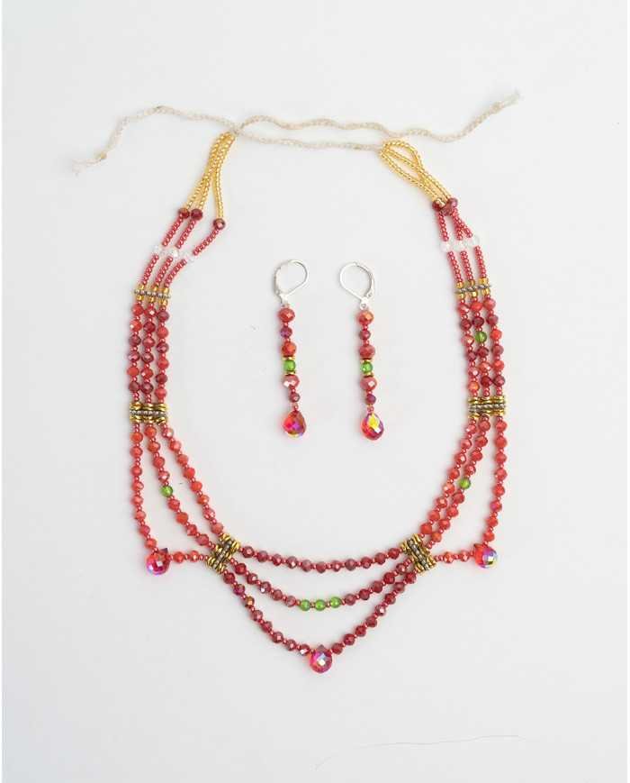 COLLAR Y ARETES PAKTAY ROSADO CRISTALES