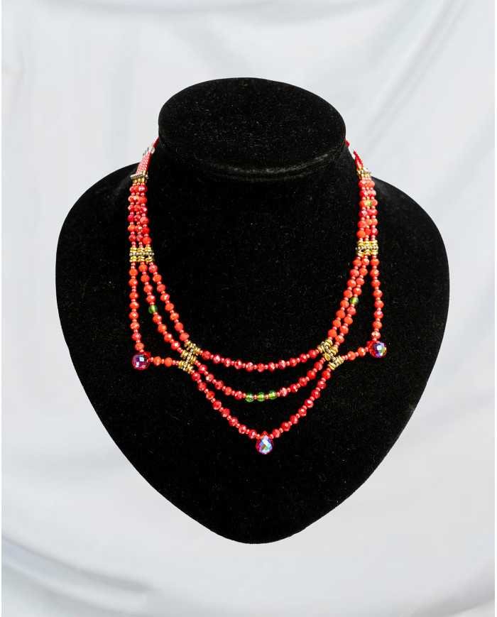 COLLAR Y ARETES PAKTAY ROSADO CRISTALES