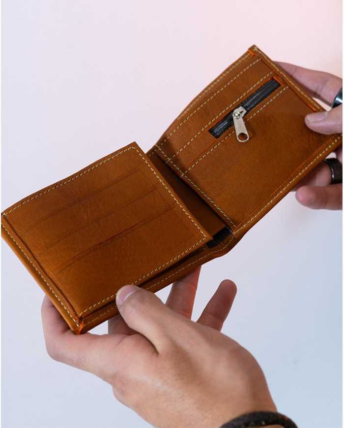 BOLSO BILLETERA CUERO MIEL HOMBRE