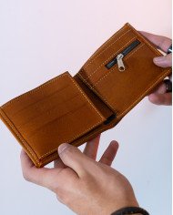 BOLSO BILLETERA CUERO MIEL HOMBRE