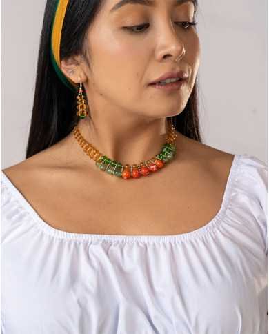 COLLAR Y ARETES KATIK VERDE CRISTALES