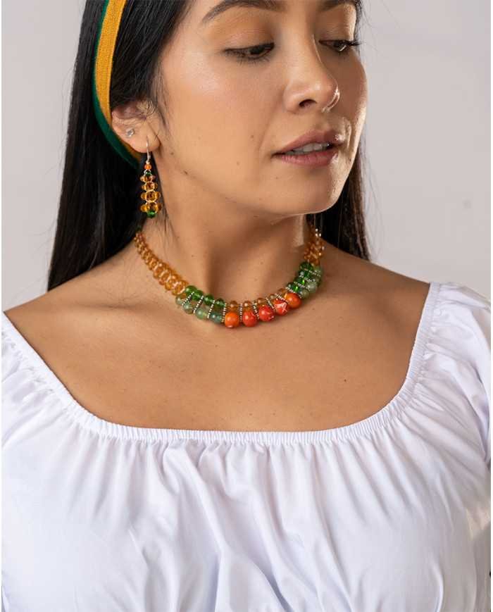 COLLAR Y ARETES KATIK VERDE CRISTALES