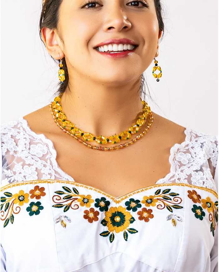 COLLAR Y ARETES ACHIK MOSTAZA CRISTALES