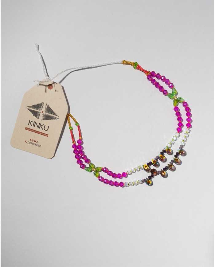 COLLAR Y ARETES PISHIKSISA VINO CRISTALES