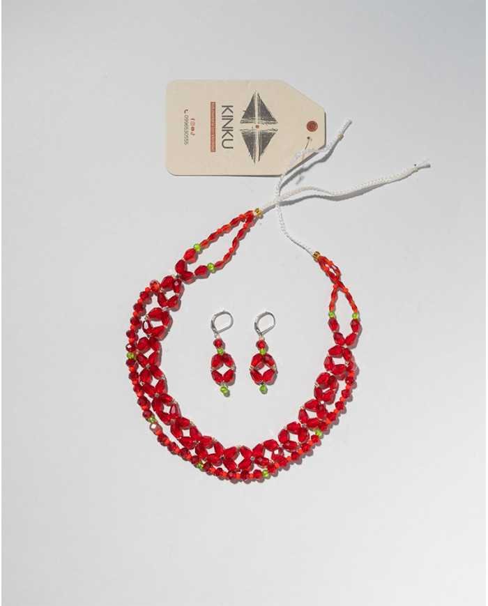 COLLAR Y ARETES ACHIK ROJO CRISTALES