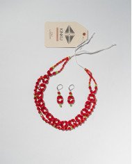 COLLAR Y ARETES ACHIK ROJO CRISTALES