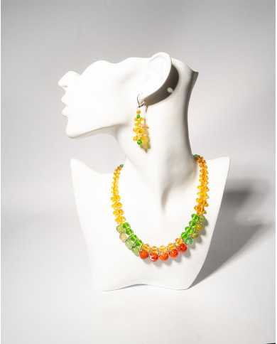 COLLAR Y ARETES KATIK VERDE CRISTALES