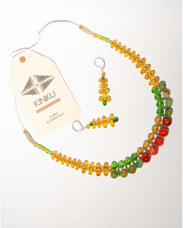 COLLAR Y ARETES KATIK VERDE CRISTALES