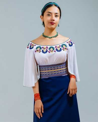 BLUSA KUSHI PETRÓLEO BORDADO SEDA