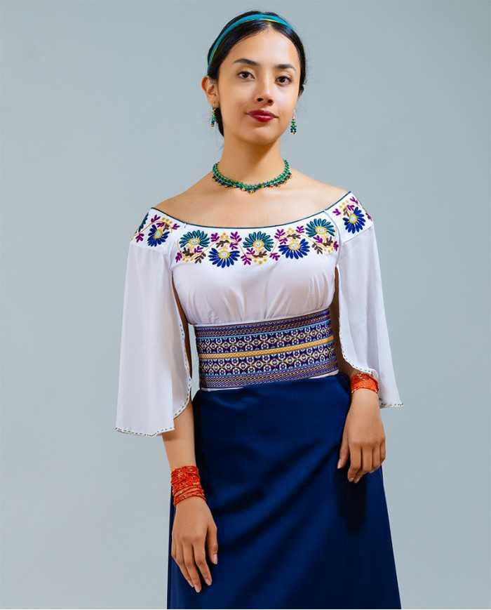 BLUSA KUSHI PETRÓLEO BORDADO SEDA