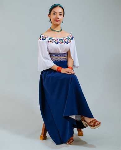 BLUSA KUSHI PETRÓLEO BORDADO SEDA