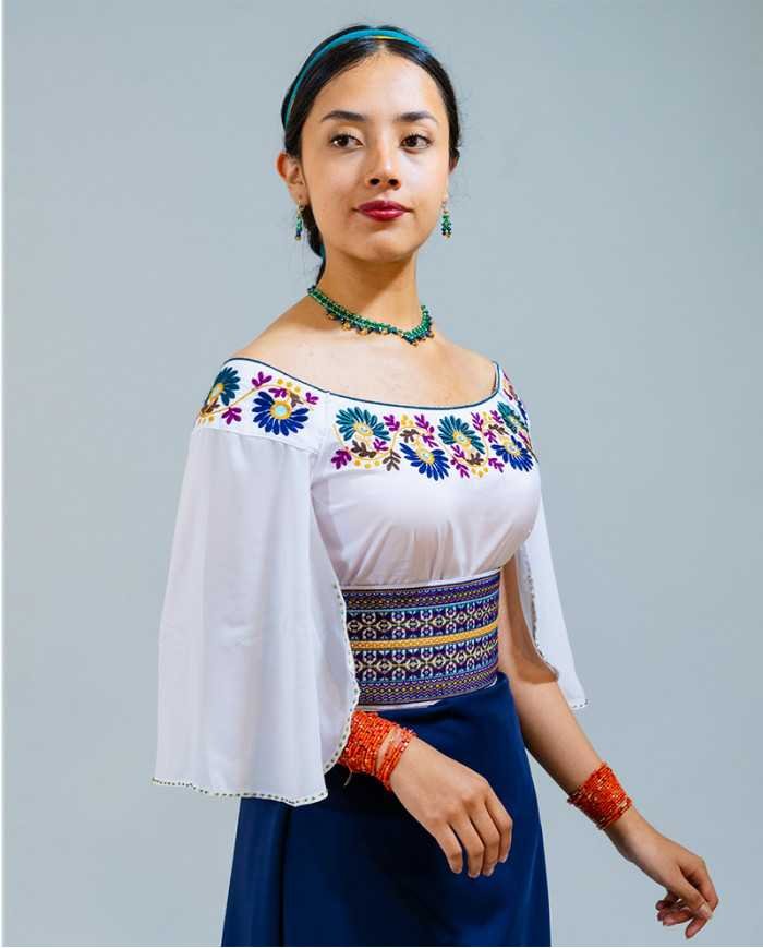BLUSA KUSHI PETRÓLEO BORDADO SEDA