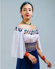 BLUSA KUSHI PETRÓLEO BORDADO SEDA