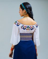 BLUSA KUSHI PETRÓLEO BORDADO SEDA